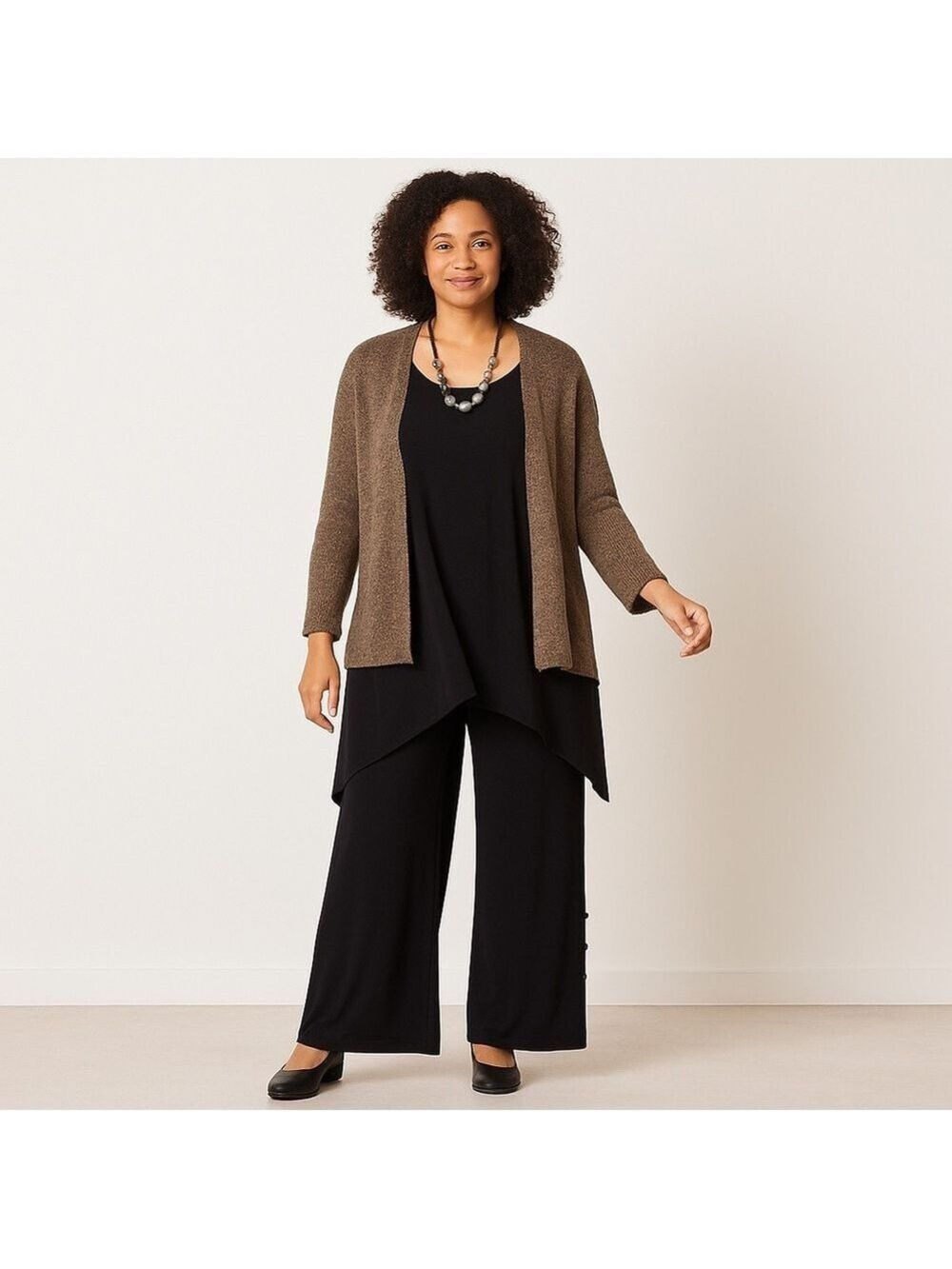 Bali black silky jersey trousers pants wide legs open bottom soft elastic waist